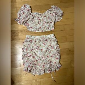 Red Dress Boutique Cream Floral Eyelet Skirt Set with Pink Accents